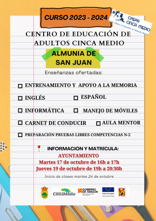 Imagen CLASES DE EDUCACIÓN DE ADULTOS CINCA MEDIO ALMUNIA DE SAN JUAN