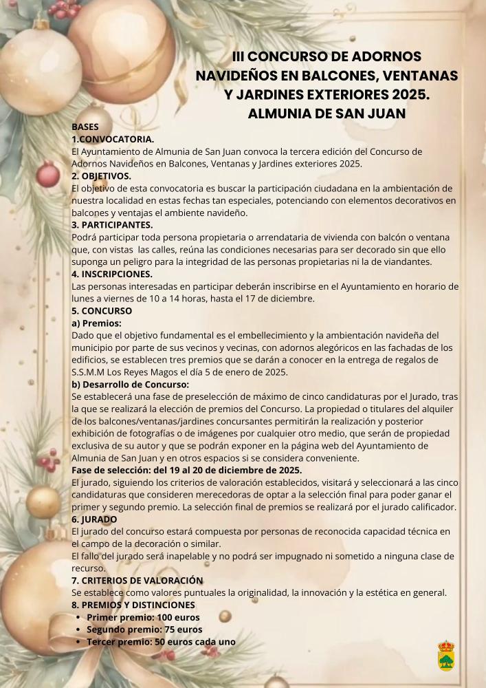 Imagen III CONCURSO DE ADORNOS NAVIDEÑOS EN BALCONES, VENTANAS Y JARDINES EXTERIORES 2025